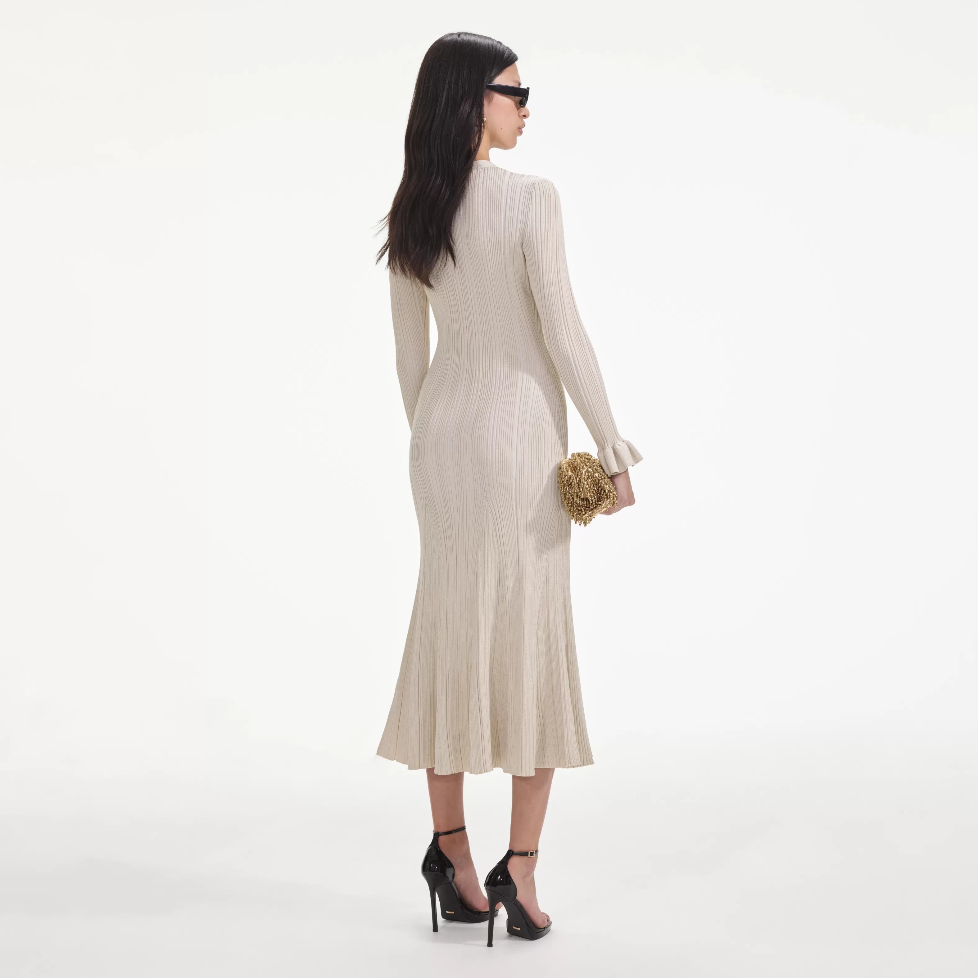cream_metallic_ribbed_midi_dress_8307.webp Discount Metallic Ribbed Midi Dress Dresses | Knitwear