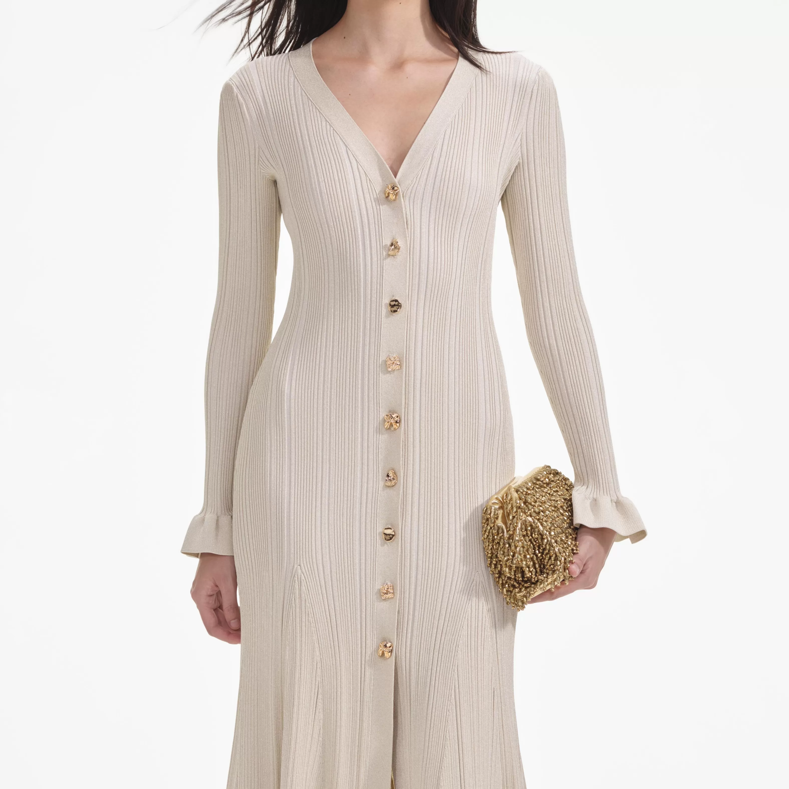 cream_metallic_ribbed_midi_dress_8308.webp Discount Metallic Ribbed Midi Dress Dresses | Knitwear