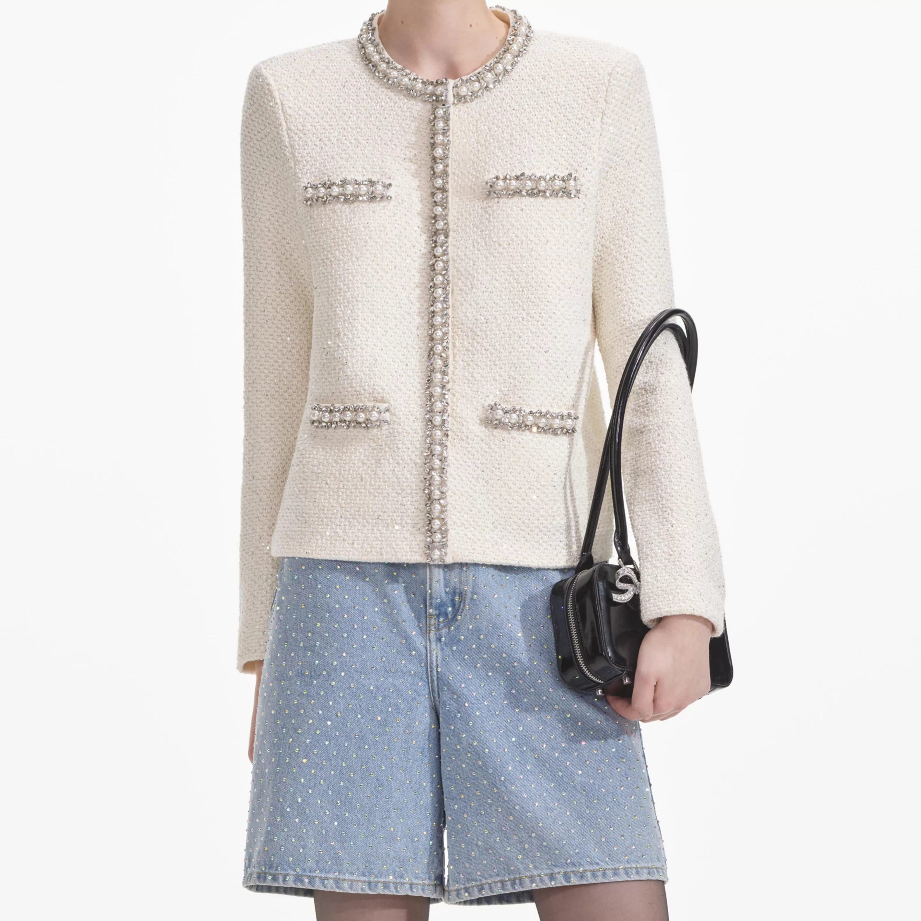 cream_textured_knit_embellished_cardigan_8866.webp Discount Textured Knit Embellished Cardigan Knitwear | Tops