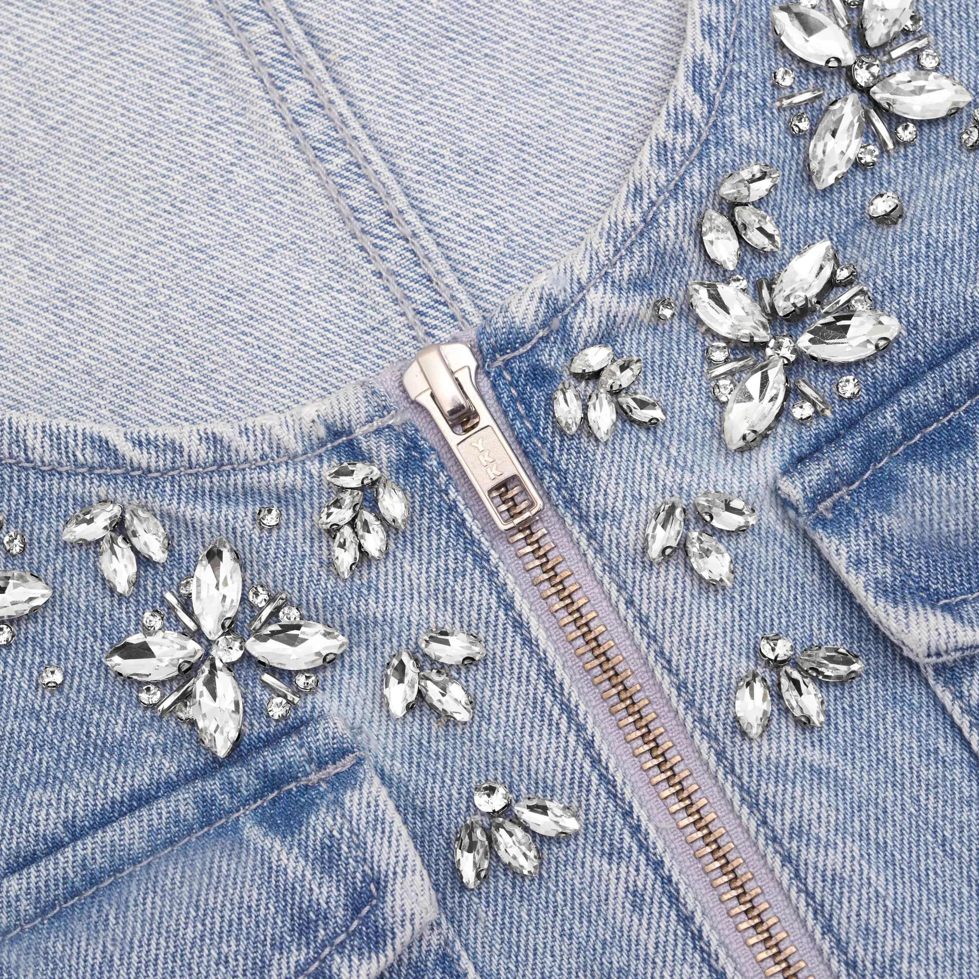 embellished_denim_mini_dress_7724.webp Best Sale Denim Mini Dress Dresses | Denim