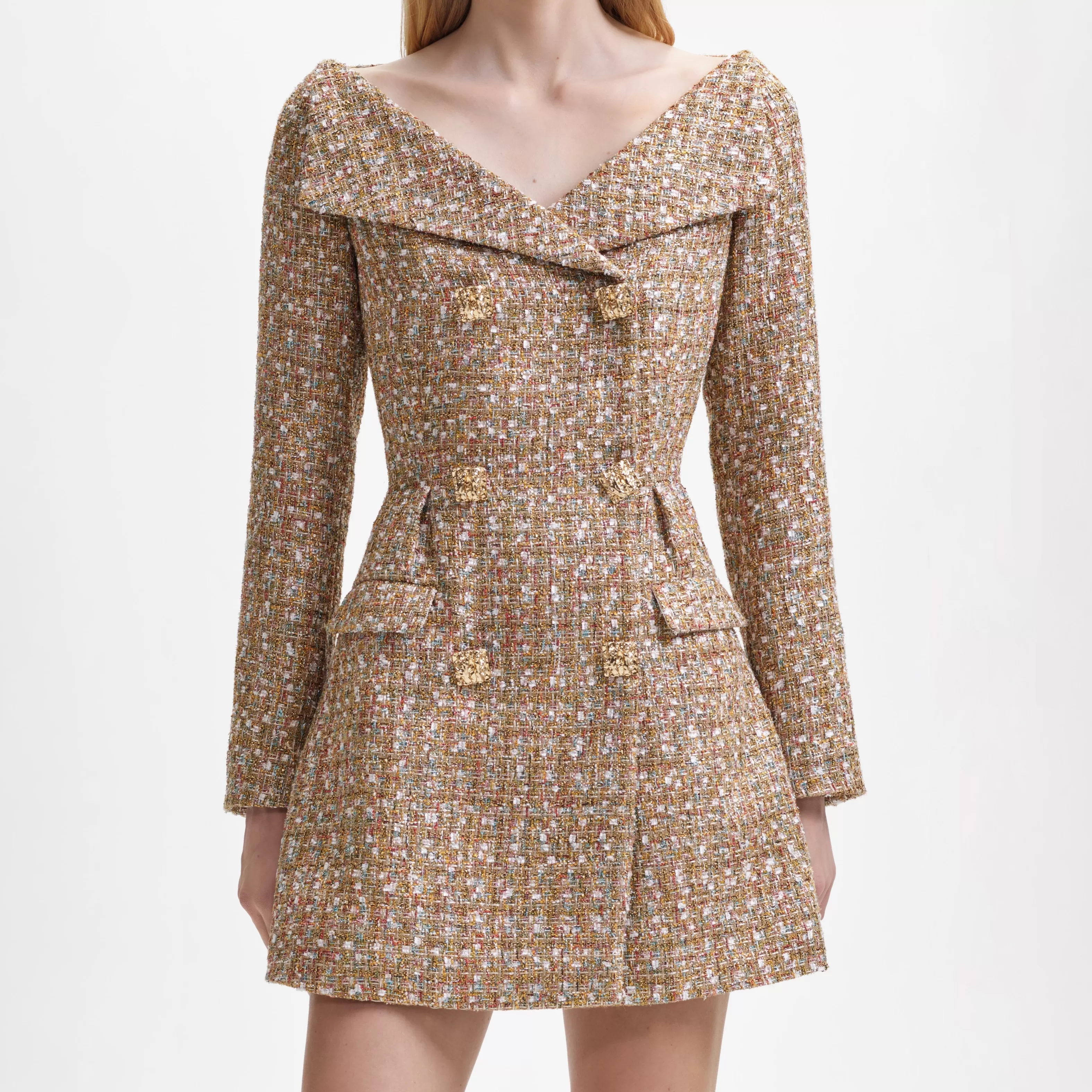 gold_tinsel_boucle_off_shoulder_mini_dress_8661.webp Discount Tinsel Boucle Off Shoulder Mini Dress Dresses | Icons