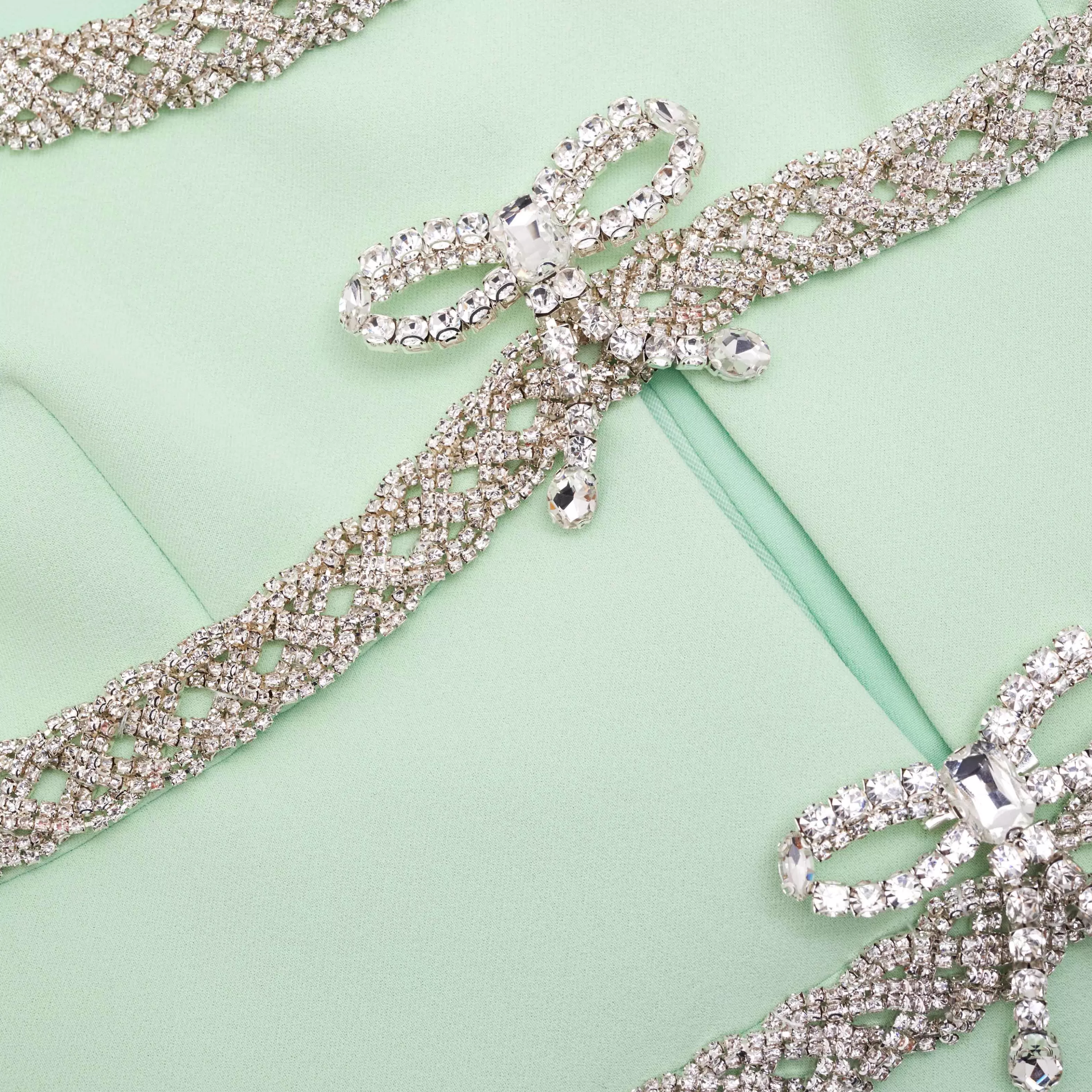 mint_diamante_bow_trim_mini_dress_8401.webp Best Sale Diamante Bow Trim Mini Dress Dresses