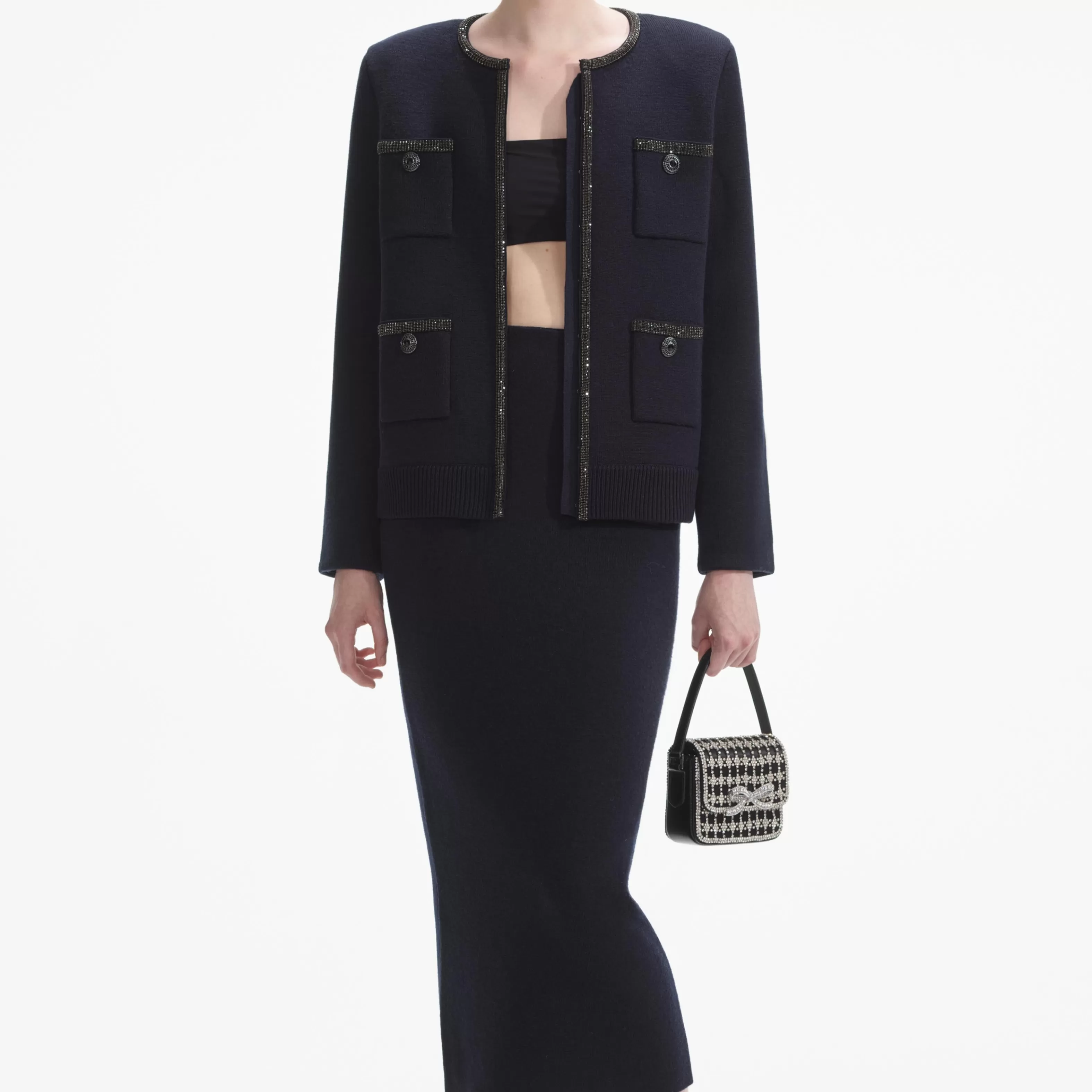 navy_embellished_knit_cardigan_10133.webp Flash Sale Embellished Knit Cardigan Tops | Outerwear