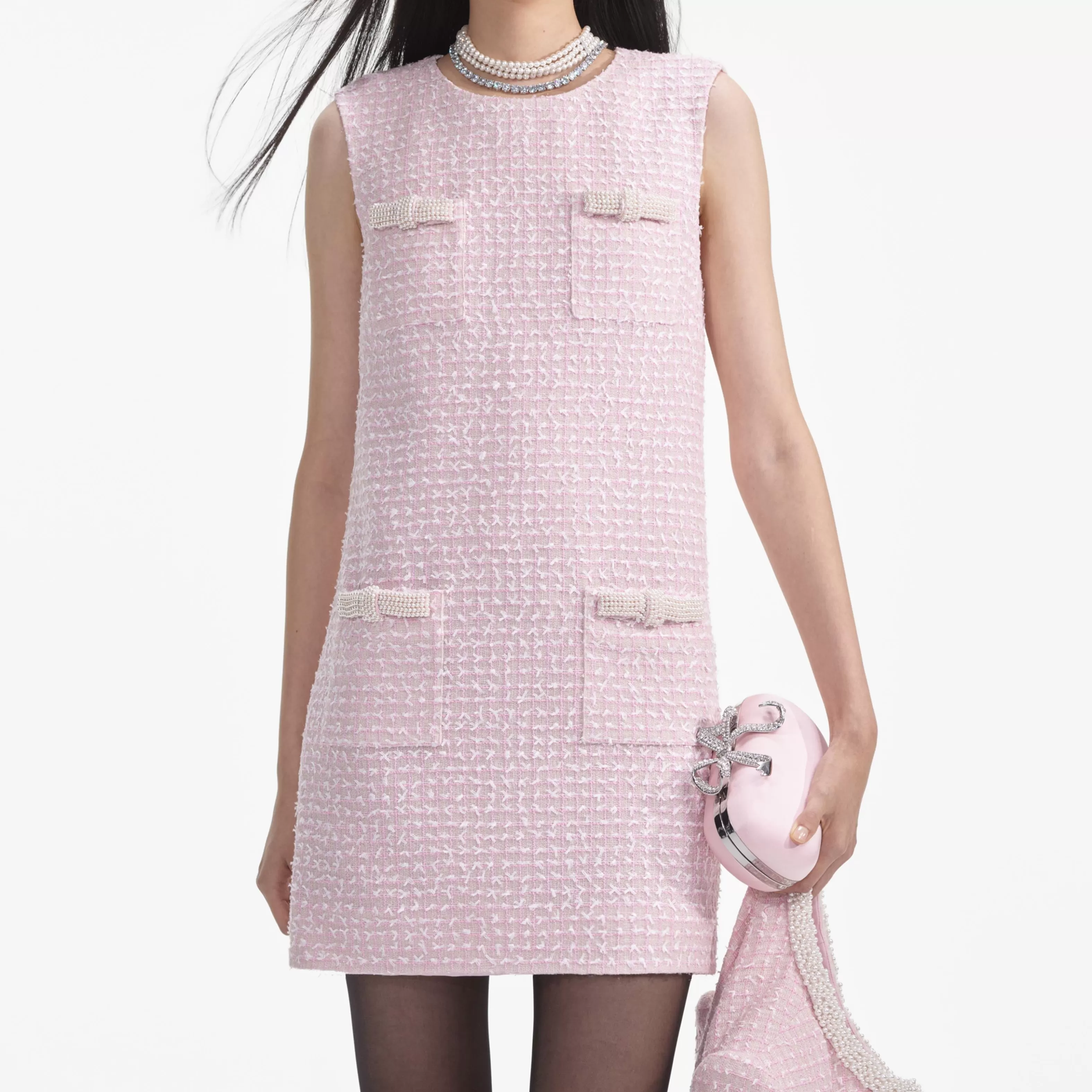 pink_boucle_pearl_trim_mini_dress_6601.webp Cheap Boucle Pearl Trim Mini Dress Dresses | Co-ords