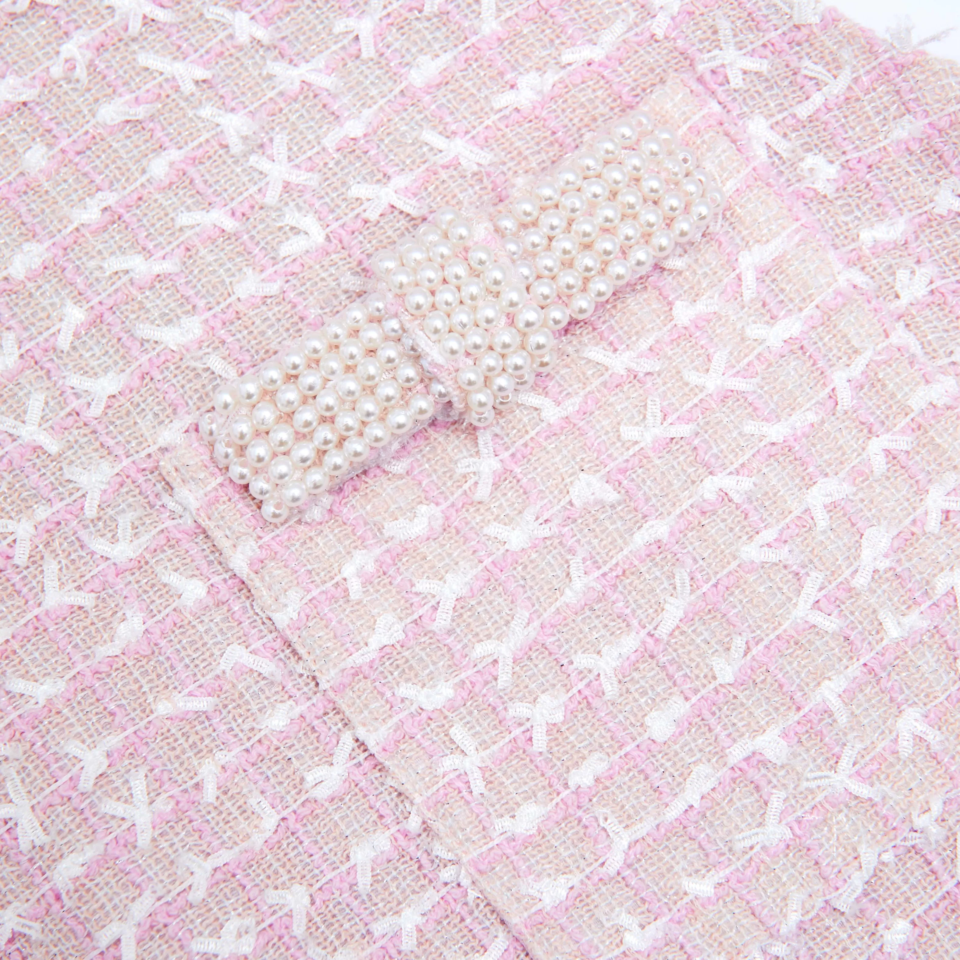 pink_boucle_pearl_trim_mini_dress_6602.webp Cheap Boucle Pearl Trim Mini Dress Dresses | Co-ords
