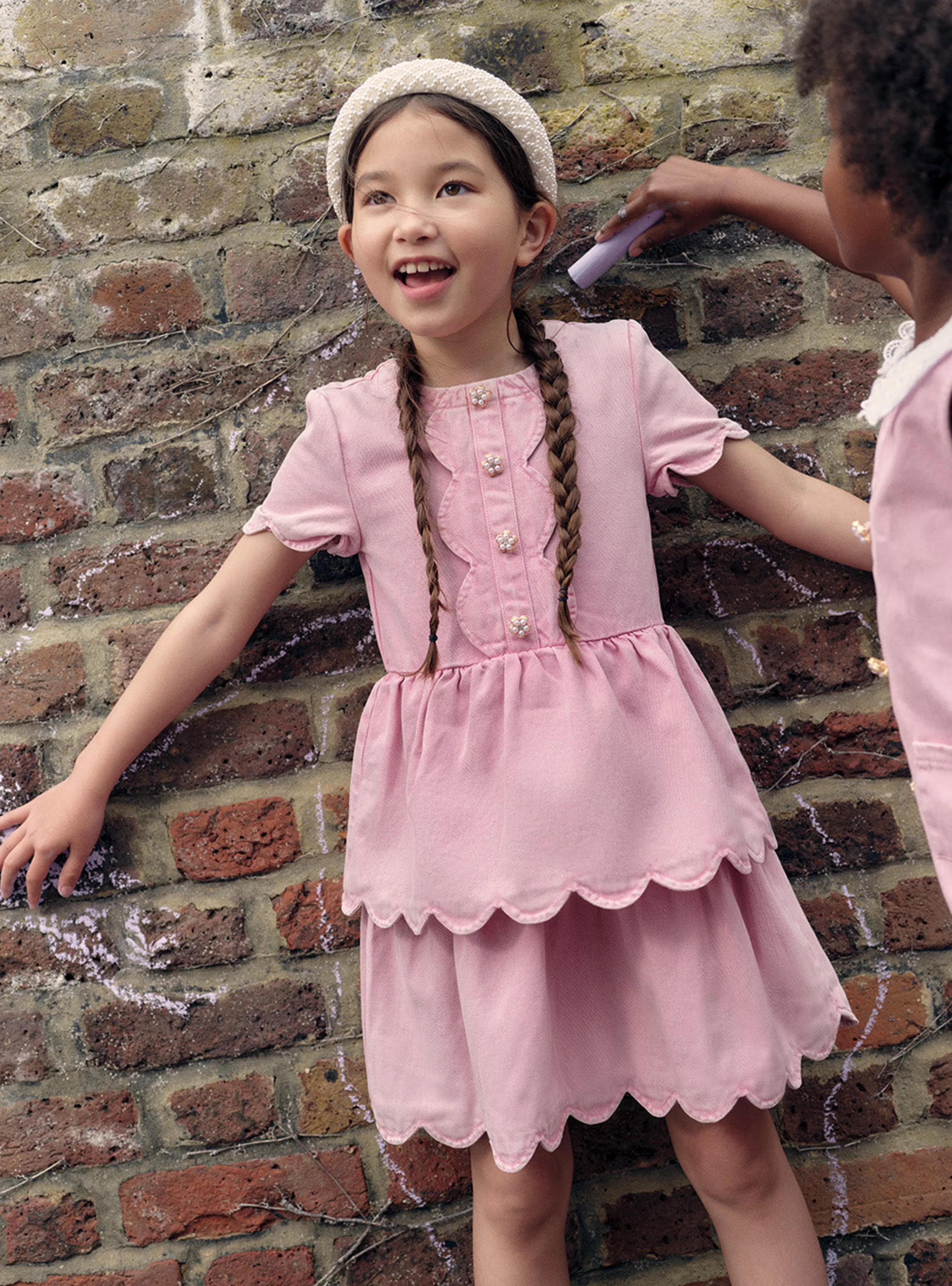 pink_denim_mini_dress_with_scallop_hem_12104.webp Online Denim Mini Dress With Scallop Hem Kids Kids