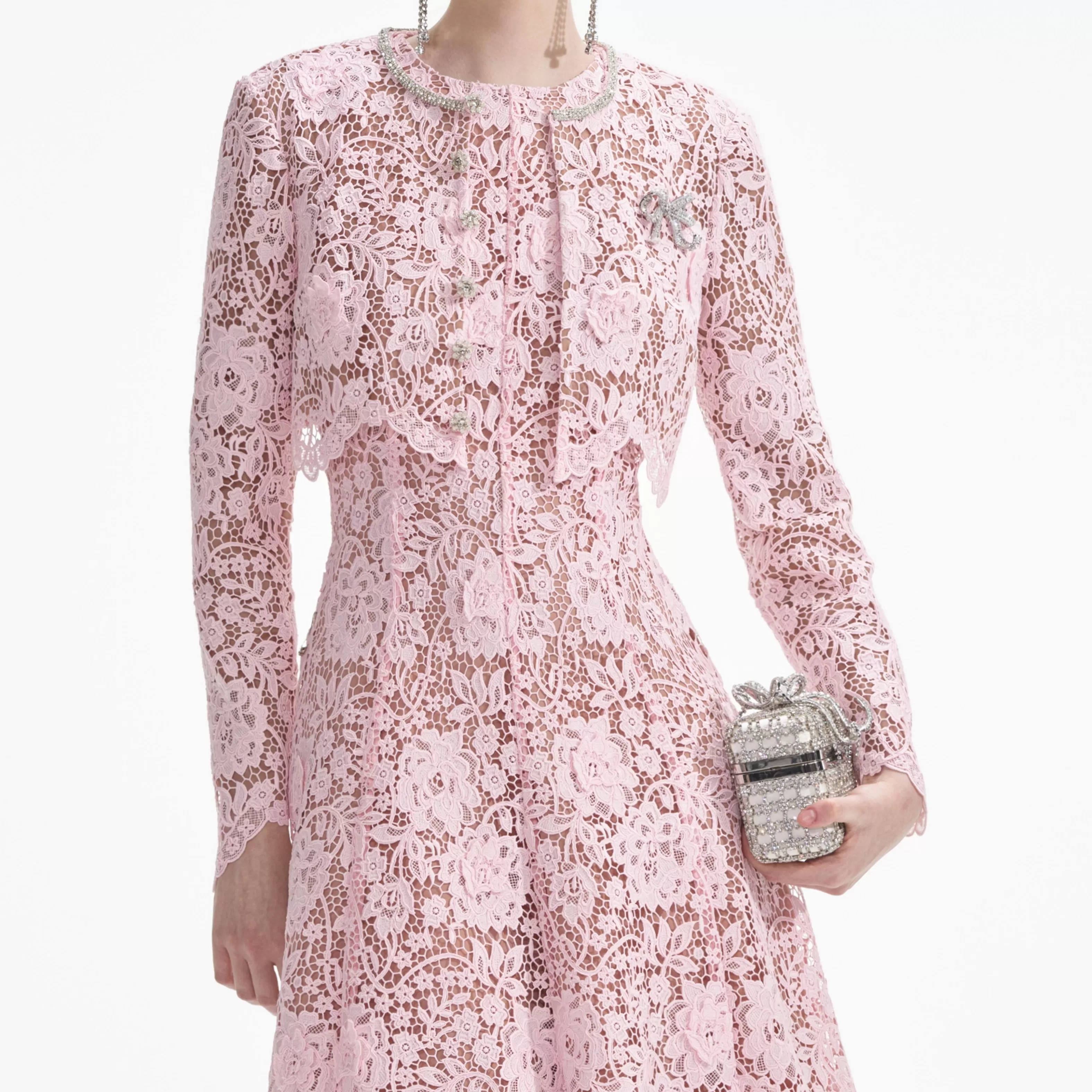 pink_flower_lace_jacket_10393.webp Discount Flower Lace Jacket Tops | Outerwear