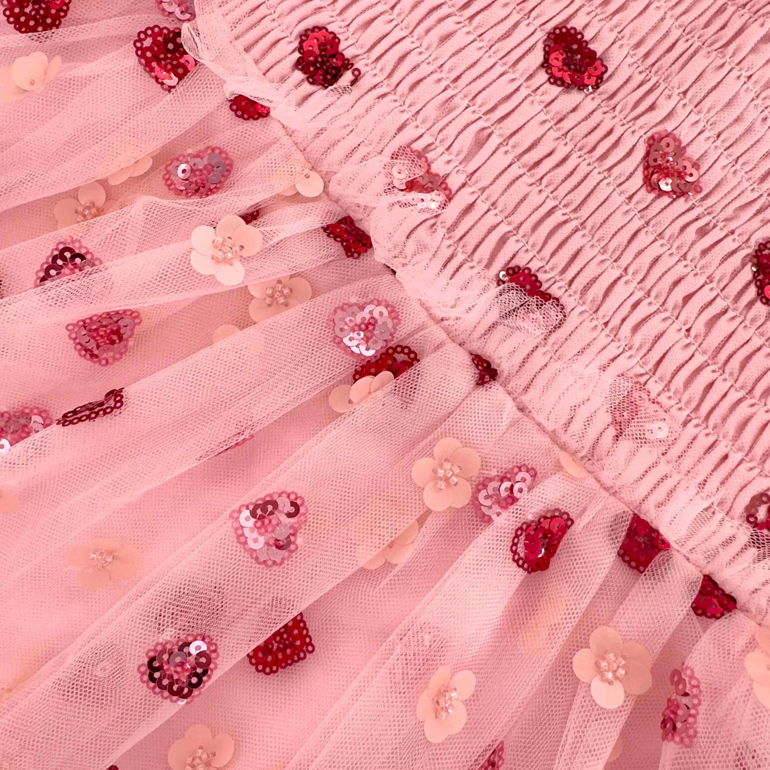 pink_mesh_heart_sequin_dress_11939.webp Discount Mesh Heart Sequin Dress Kids Kids