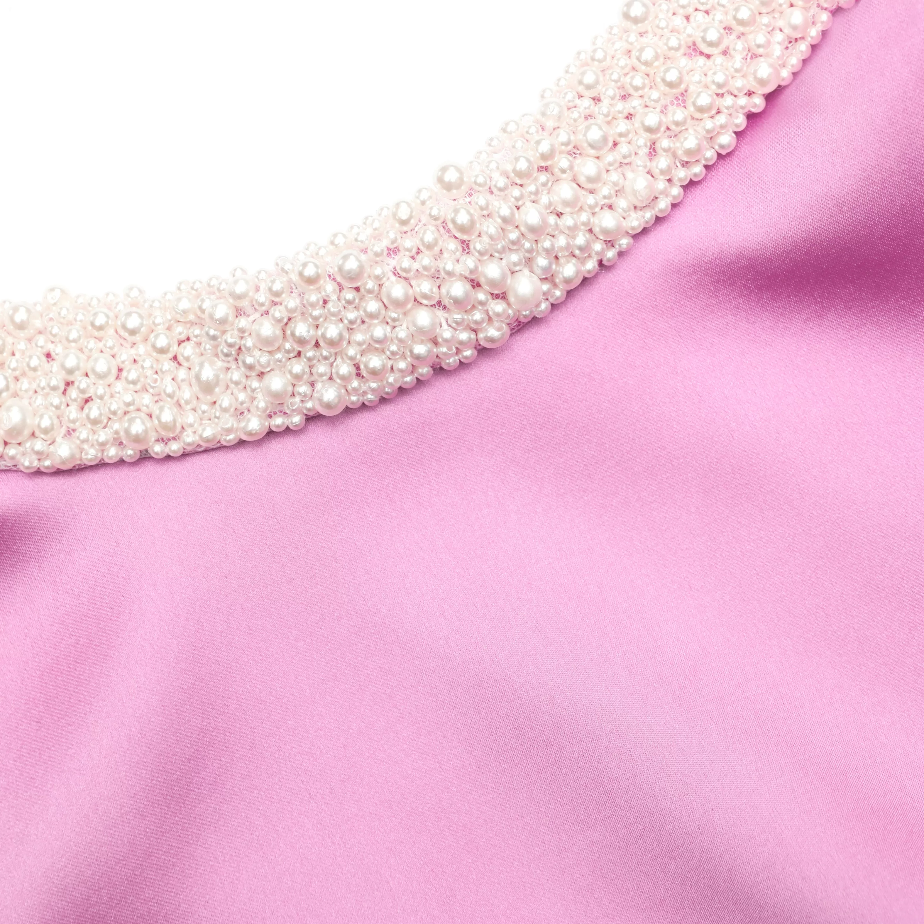 pink_pearl_trim_satin_mini_dress_6585.webp Hot Pearl Trim Satin Mini Dress Dresses