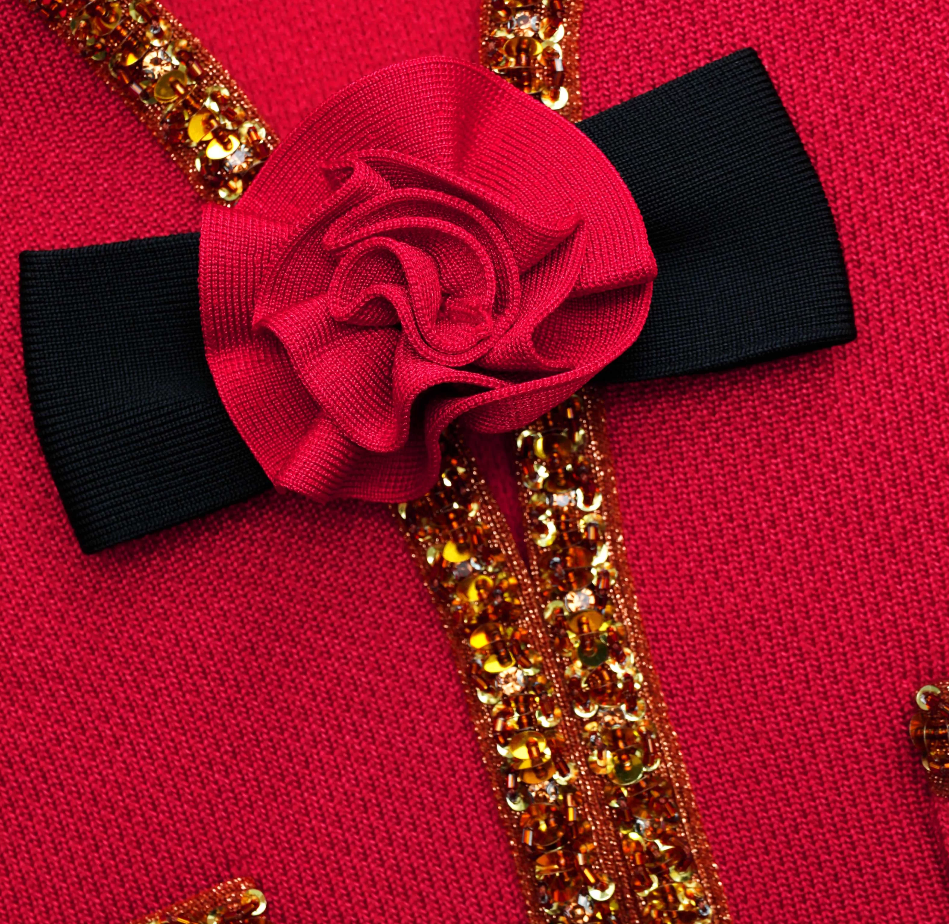 red_textured_knit_corsage_cardigan_8821.webp Fashion Textu Knit Corsage Cardigan Knitwear | Tops