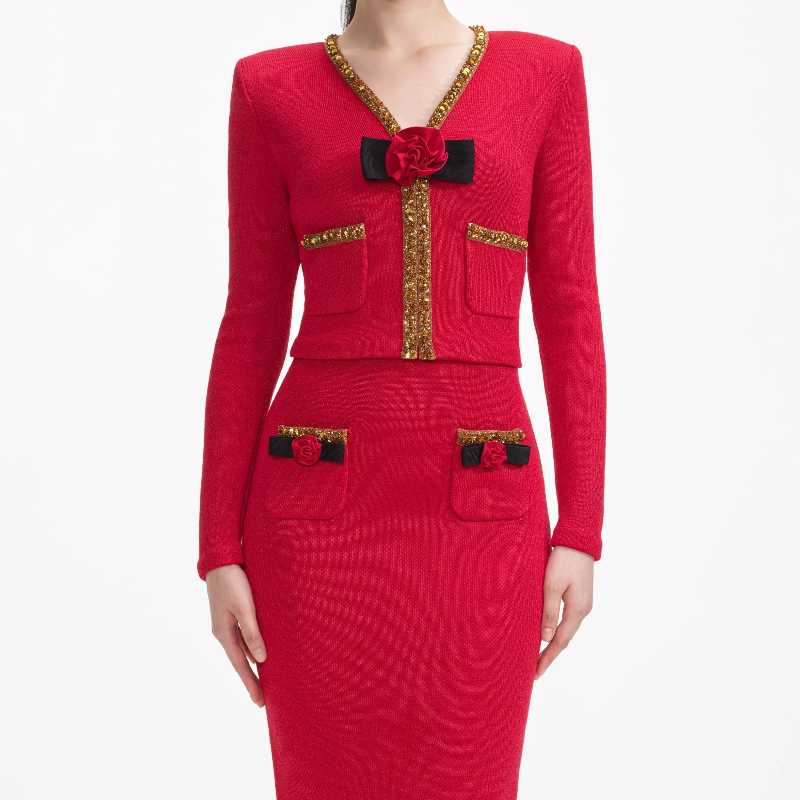 red_textured_knit_corsage_midi_skirt_9067.webp Outlet Textu Knit Corsage Midi Skirt Knitwear | Bottoms