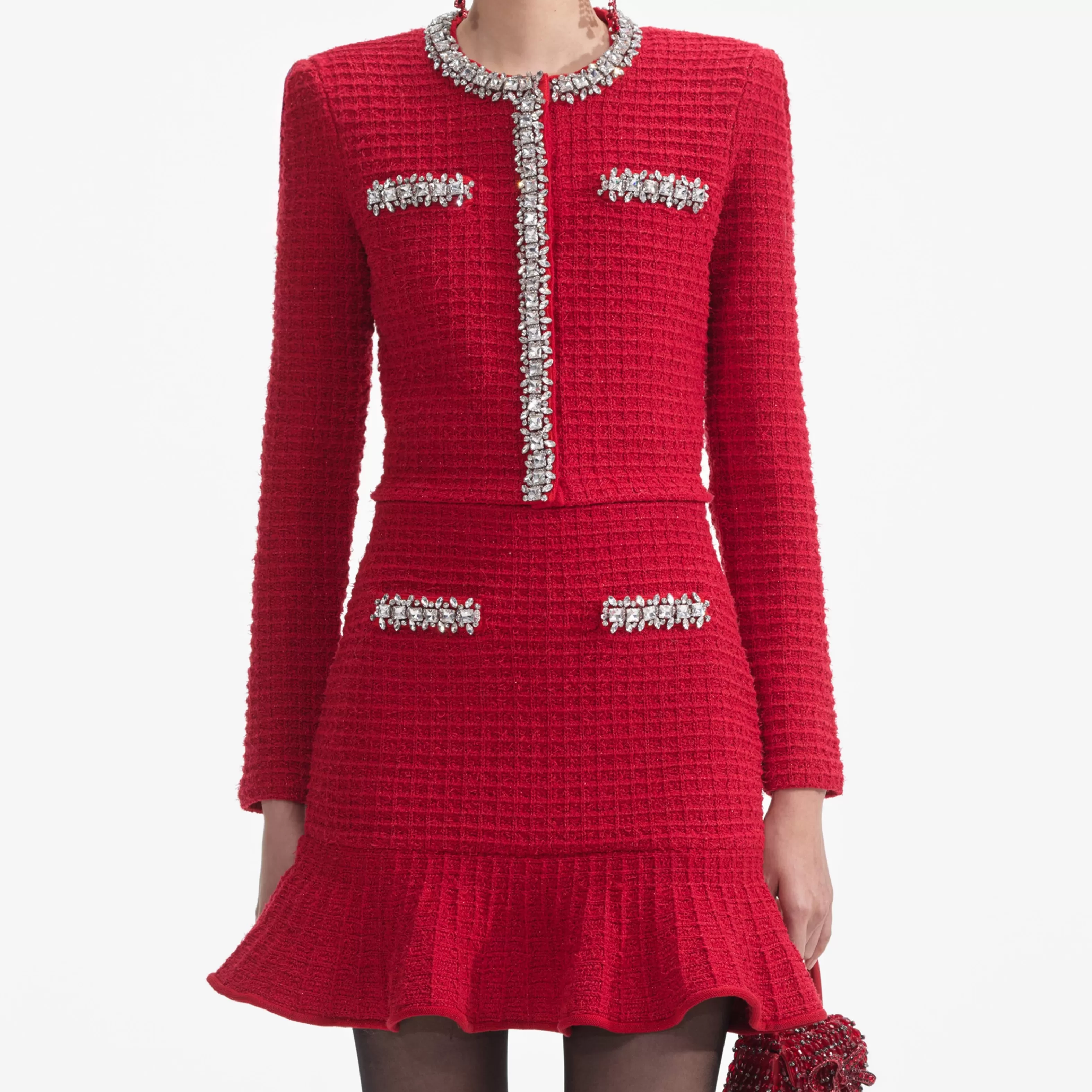 red_textured_knit_mini_skirt_8851.webp Hot Textu Knit Mini Skirt Knitwear | Co-ords