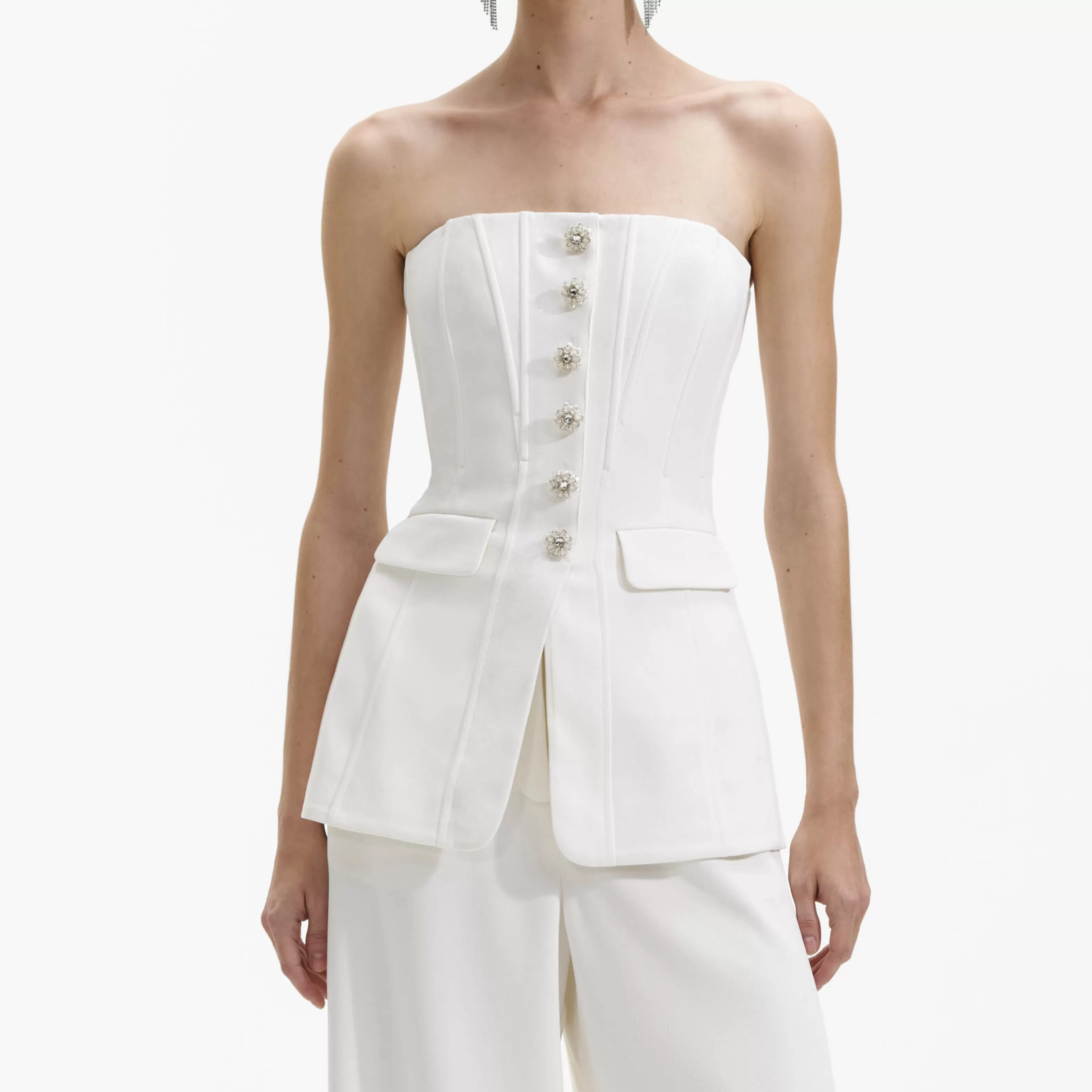 white_bandeau_crepe_jumpsuit_8612.webp Online Bandeau Crepe Jumpsuit Dresses | Bottoms