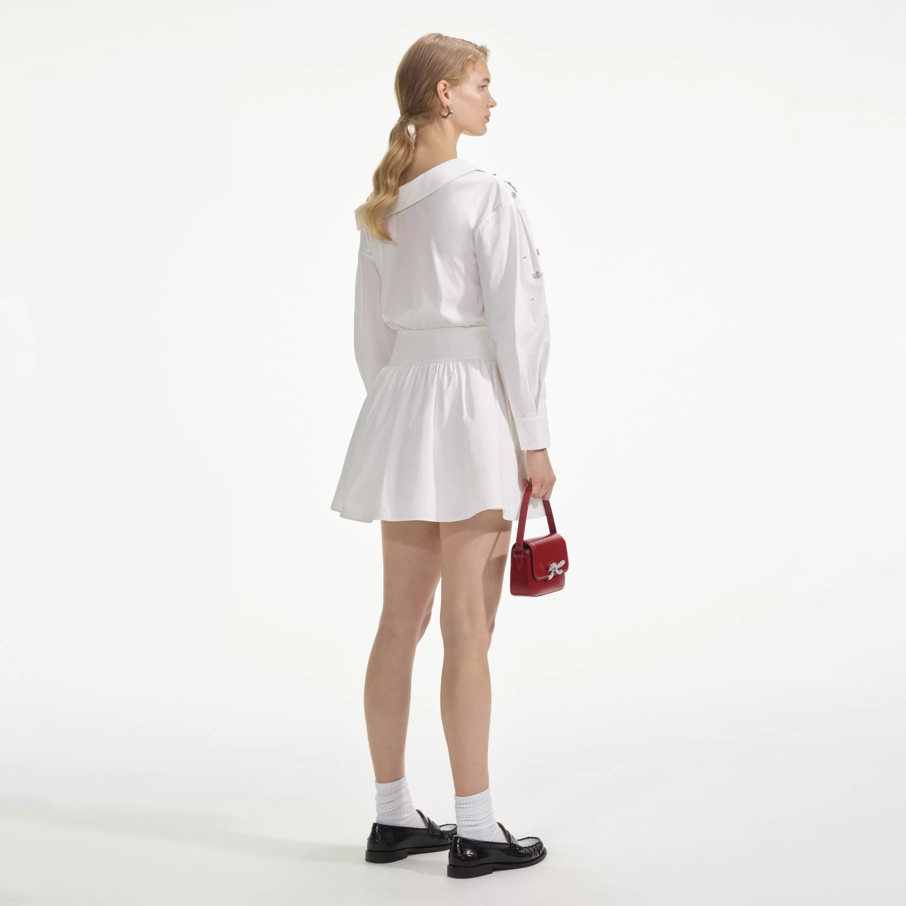 white_cotton_embellished_mini_dress_8242.webp Clearance Cotton Embellished Mini Dress Dresses