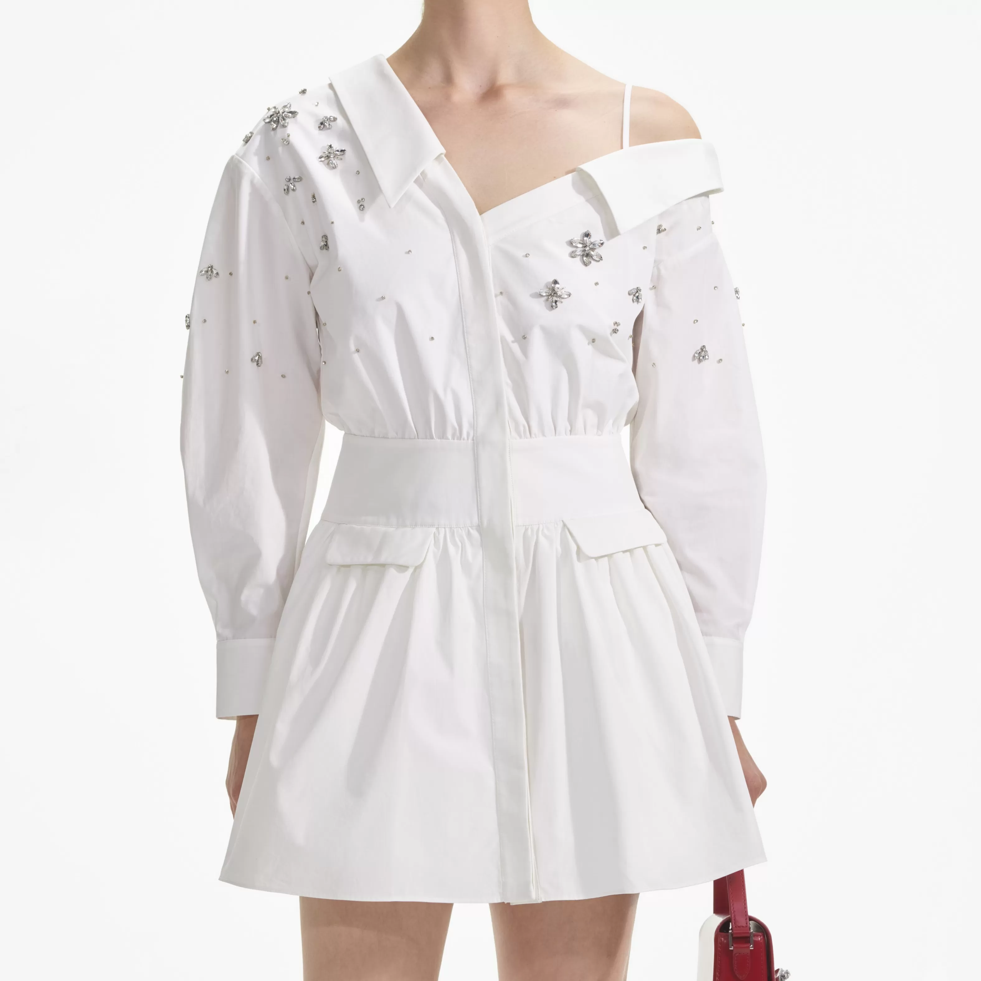 white_cotton_embellished_mini_dress_8243.webp Clearance Cotton Embellished Mini Dress Dresses