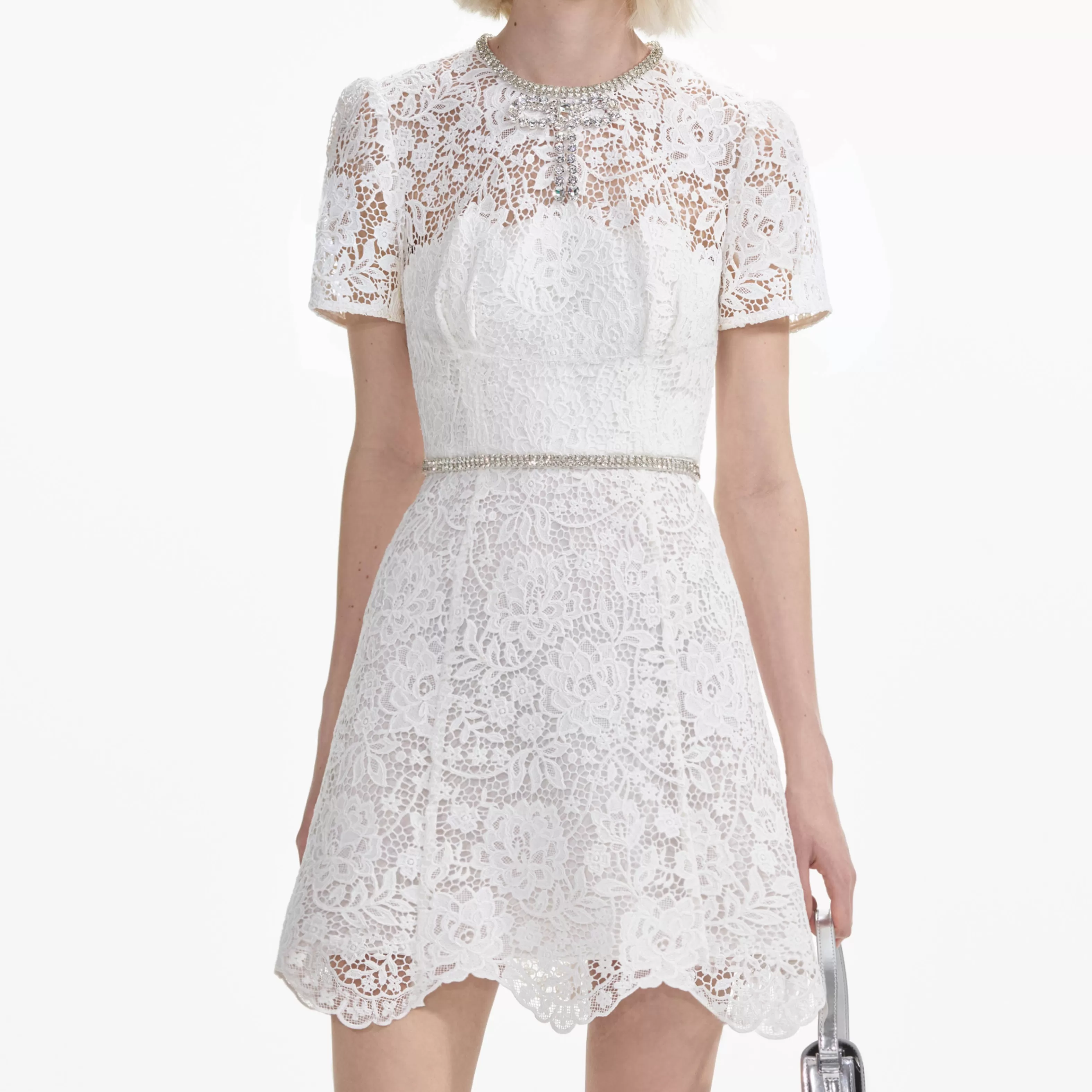 white_lace_diamante_mini_dress_8564.webp Fashion Lace Diamante Mini Dress Dresses | Exclusives