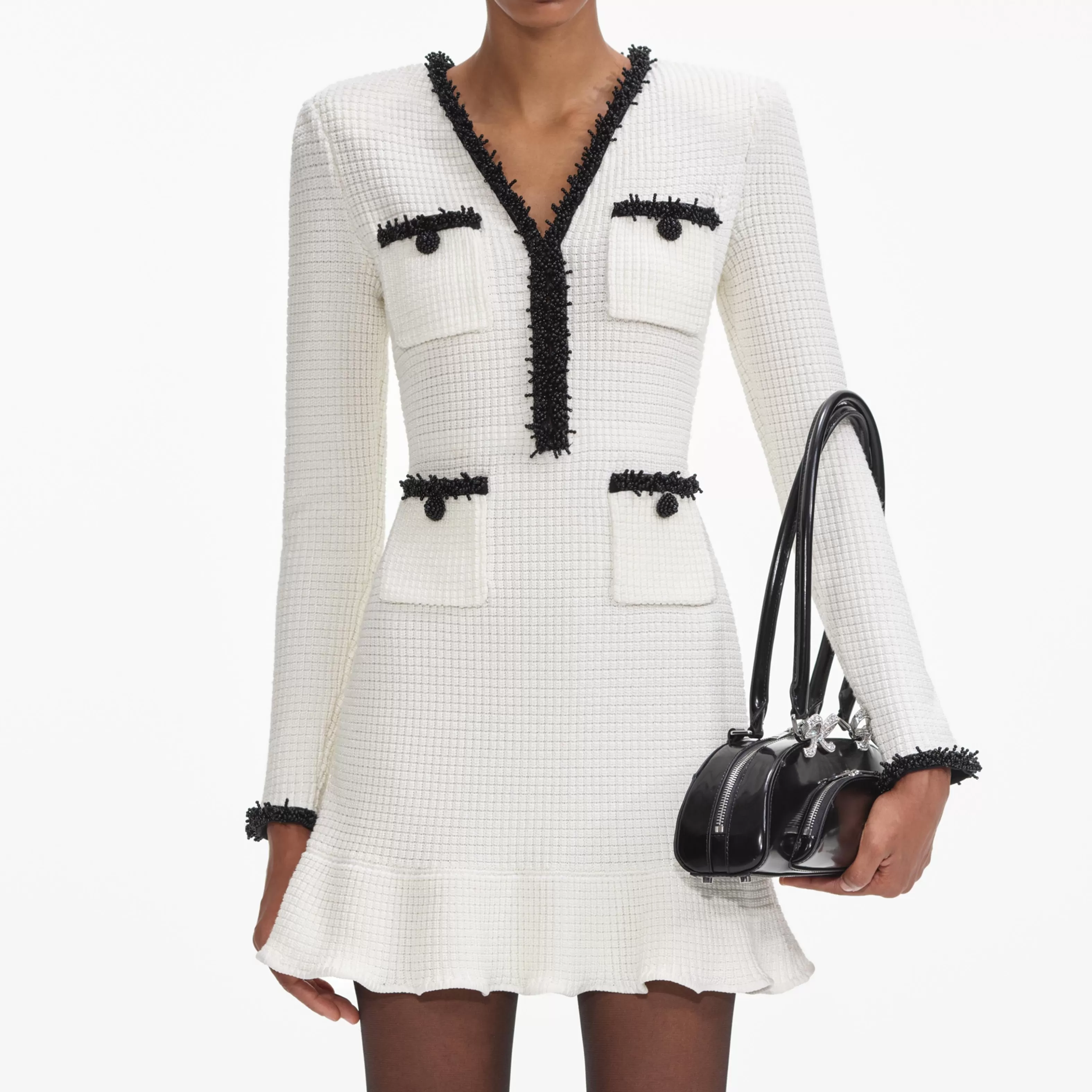 white_pearl_trim_knit_mini_dress_6455.webp Clearance Pearl Trim Knit Mini Dress Dresses | Knitwear
