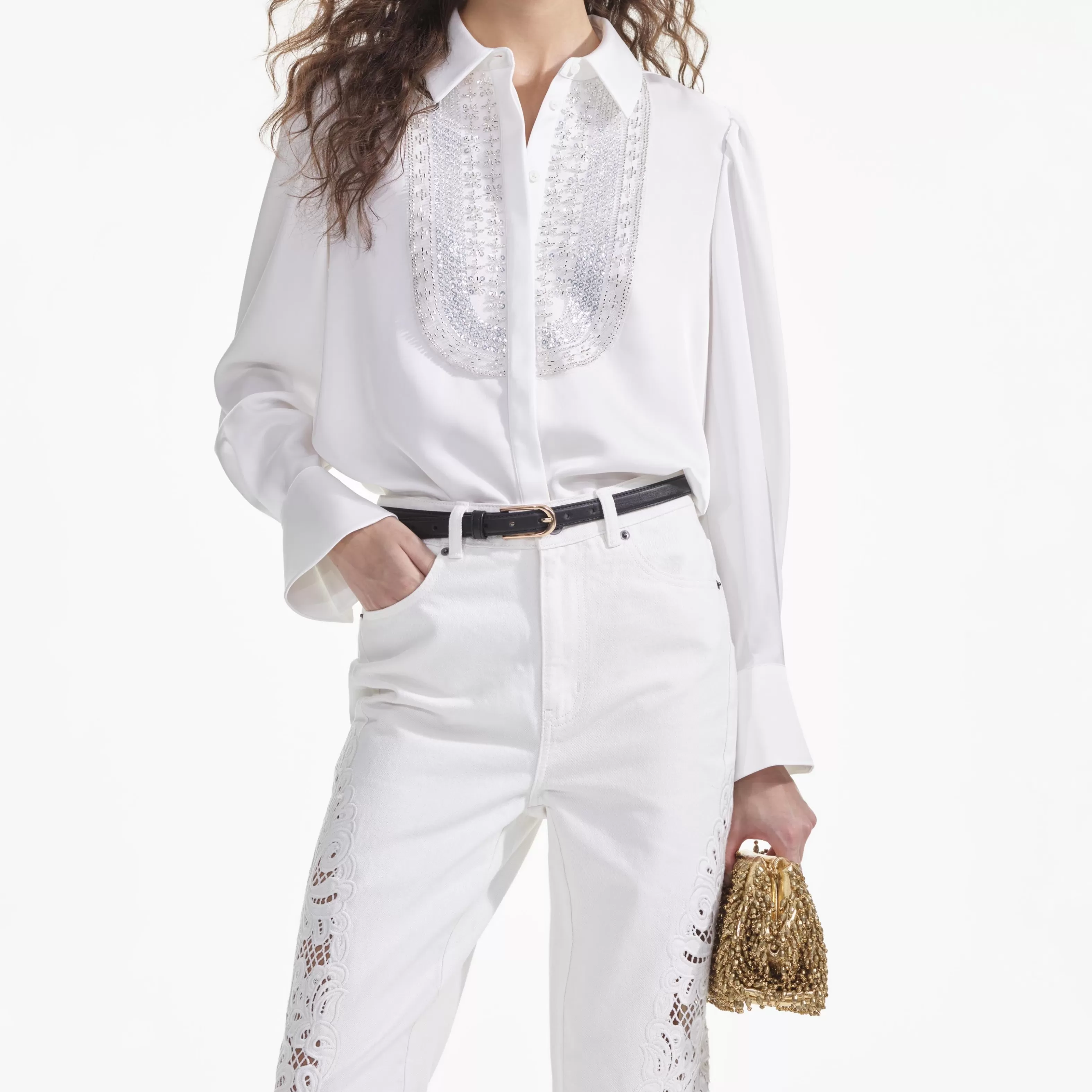 white_satin_embellished_bib_blouse_10318.webp Flash Sale Satin Embellished Bib Blouse Tops